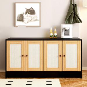 Double Litter Box Enclosure, Cat Litter Box Enclosure For 2 Cats, Hidden Litter Box Furniture With Rattan Doors - Black Stockist Online