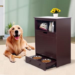 Pet Feeder Station With Storage, Waterproof Painted, Dog And Cat Feeder Cabinet With Stainless Bowl - Brown Best Sale For Sale