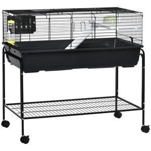 Pawhut - Two-Story Small Animal Cage Removable From Stand, Guinea Pig Cage, Hedgehog Cage, Chinchilla Cage, Ferret, With Shelf & Wheels, Pet Habitat - Black Clearance Official Site