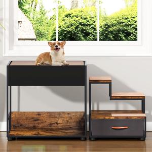 Pet Step Window Perch, Bunk Beds Window Perch For Dogs Bedside Lounge Elevated Dog Bed Multi-Level Platform With Sponge, Non-Slip Pad And Storage - Black / Vintage Pay With Visa Sale Online