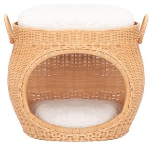 Faati Cat Bed with Soft Cushions – Natural Honey Rattan Luxury Pet Furniture for Stylish Cats Outlet Explore