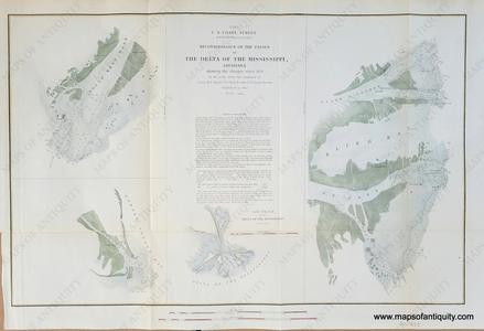 1852 - Reconnoissance [sic] of the Passes of the Delta of the Mississippi (River), Louisiana - Antique Map Low Cost Cheap Pice