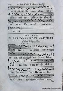 mid-1700s - Antique Sheet Music  Sept. Vigilia S. Matthaei Apostoli and In Festo Sancti Matthaei pgs 107-108 - Antique Top Quality Sale Online