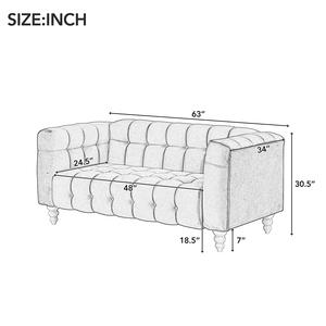 Modern Dutch Fluff Sofa 63" | Soft Upholstery, Tufted Back, Solid Wood Legs | Black Buy Cheap Cheap