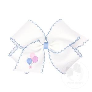 Medium Birthday Balloon Embroidered Grosgrain Bow | White & Blue Fast Delivery Cheap Online