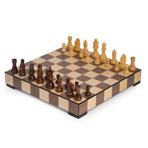 Matte Finish Walnut Inlay Chess and Checkers Set with Storage Drawer Buy Cheap Best Wholesale