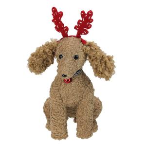 14.5" Plush Tan Bichon Frise Puppy Dog with Red Antlers Christmas Decoration Shop For Cheap Online