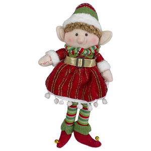 14" Red and Green Plush Jingle Bell Girl Elf Christmas Figure Sale Deals