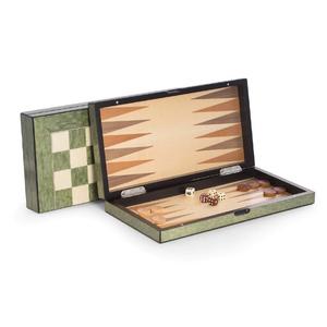 15.5" Lacquer Finished Green Inlaid Wood Backgammon and Chess Set Clearance Big Sale