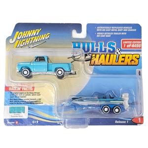 Johnny Lightning - 1965 Chevy Stepside with Boat & Trailer - 2021 Hulls & Haulers Series Cheap Best Place