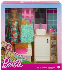 Barbie Playset Bagno, Bambola con Lavello e Mobile Bagno GRG87 Official Site