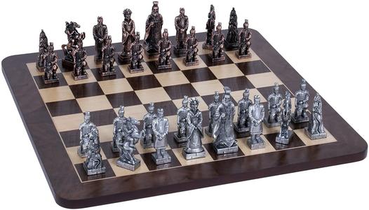 Chinese Qin Chess Set - Pewter Pieces & Walnut Root Board 16 in. With Paypal Cheap Online