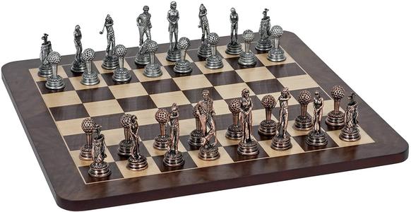 Golf Chess Set - Pewter Pieces & Walnut Root Board 16 in. Brand New Unisex Cheap Online