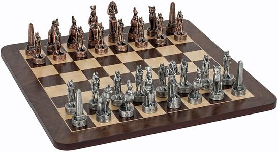 Egyptian Chess Set - Pewter Pieces & Walnut Root Board 16 in. Best Pices