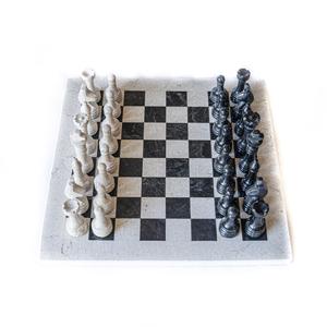 Marble Chess Set- Black and White Coral with Chess Pieces- White Coral Border- 12" Clearance Store For Sale