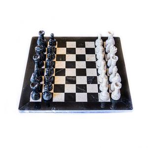 Marble Chess Set- Black and White Marble with Chess Pieces- Black Border- 12" Get Authentic Cheap Pice