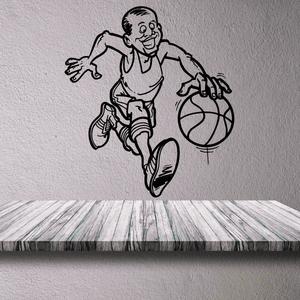 Basketball Cartoon Player Dribbling Smiling Decal Big Discount Cheap Pice