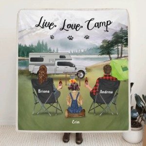 Custom Personalized Camping Fleece Blanket - Parents Upto 3 Kids & 3 Dogs - Gift Idea For The Whole Family - Live, Love, Camp - 341148 Outlet Genuine