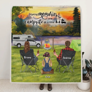Custom Personalized Camping Fleece Blanket - Parents Upto 3 Kids & 3 Dogs - Gift Idea For The Whole Family - Making Memories One Campsite At A Time Sale How Much