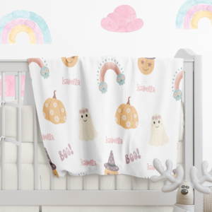 Personalized Baby Name Blanket, Groovy Halloween Name Blanket, Toddler Custom Blanket Deals