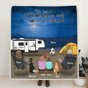 Custom Personalized Night Camping At Beach Fleece/ Quilt Blanket - Whole Family Upto 2 Kids 3 Pets - R8SZGQ Cheap Sale Big Discount