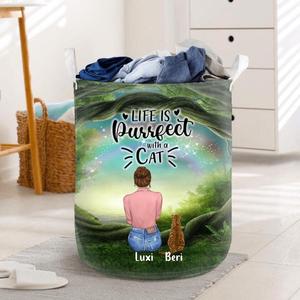 Custom Personalized Cat Mom Laundry Basket - Gift For Cat Lovers With Up To 4 Cats - Life Is Purrfect With Cats Buy Cheap 100% Original