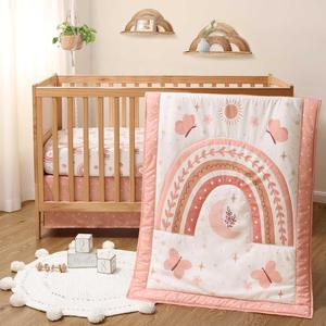 Boho Rainbow 3 Piece Baby Crib Bedding Set for Girls Cheap Exclusive
