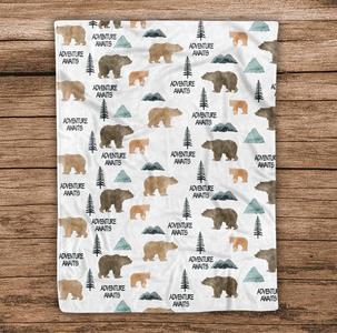 Bears and Mountains Woodland Baby Blanket, Personalized Baby Blanket Gift, Toddler Blanket, Baby Shower Gift Buy Cheap Order