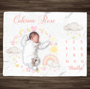 Baby Girl Milestone Blanket, Baby Shower Gift, Baby Month Blanket, Personalized Rainbow Baby Age Blanket Discount Choice