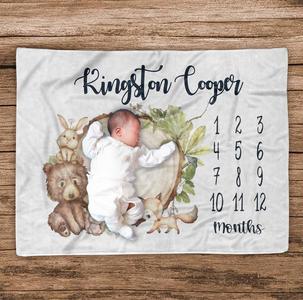 Baby Shower Gift, New Mom Gift, Woodland Milestone Blanket, Personalized Milestone Months Blanket The Cheapest Cheap Online