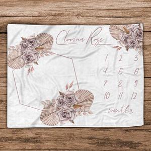 Baby Girl Milestone Blanket, Baby Shower Gift, New Mom Gift, Personalized Monthly Floral Blanket Top Quality For Sale