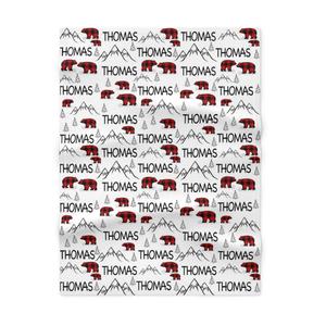 Buffalo Plaid Bear Christmas Baby Boys Custom Name Blanket - GreatestCustom Clearance Geniue Stockist