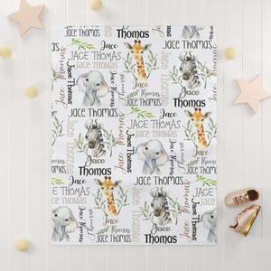 Baby Boy Safari Blanket, Custom Name Boy Blanket, Personalized Safari Animal Blanket, Baby Name Blanket, Baby Boy Blanket, Baby Shower Gift Clearance Wholesale Pice