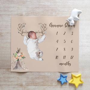 Boho Deer Milestone Baby Blanket, Growth Chart Baby Name Blanket, Baby Shower Gift Blanket Sale Wide Range Of