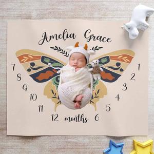 Boho Butterfly Wings Baby Monthly Milestone Blanket, Newborn Baby Girl Blanket - GreatestCustom Clearance Huge Surprise
