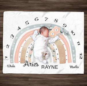 Baby Shower Gift Personalized Blanket, Girl Boho Rainbow Milestone Blanket for Baby, Monthly Age Blanket Cheap In China