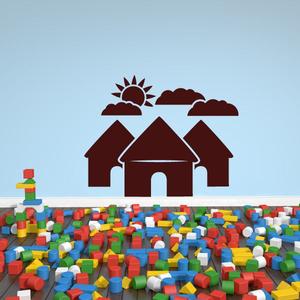 Houses with Clouds and Sun Buildinghouse Wall Decal - Vinyl Decal - Car Decal - Id002 Cheap Good Selling