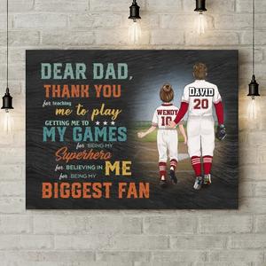 Custom Personalized Baseball Dad Horizontal Canvas - Upto 2 Children - Father's Day Gift Idea for Baseball Lovers - Dear Dad Thank You For Teaching Me To Play Cost Online