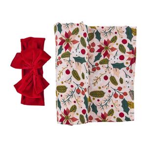 Mud Pie Poinsettia Swaddle & Headband Set Sale 2025 New