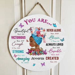Custom Personalized African American Girl Circle Door Sign - Gift Idea For Birthday - You Are Beautiful, Victorious Shipping Outlet Store Online