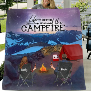 Custom Personalized Sahale Glacier Camping Fleece/ Quilt Blanket - Adult/ Couple/ Parents With Upto 3 Kids And 4 Pets - Gift Idea For Family/ Camping Lover - Life Is Better Around The Campfire Buy Cheap Looking For