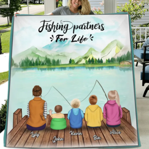 Custom Personalized Fishing Fleece/Quilt Blanket - Single Parent and up to 4 Kids - Fishing Partners for Life Authentic Online