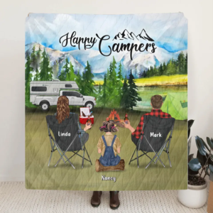 Custom Personalized Camping Quilt Blanket - Family Upto 3 Kids and 3 Dogs - Gift For Family - Happy Campers - OFAWC7 Affordable Cheap Online