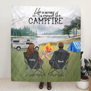 Custom Personalized Camping Quilt Blanket - Couple Upto 3 Dogs - Gift For Couple - Life Is Better Around The Campfire V2 - OFAWC7 Free Shipping Official