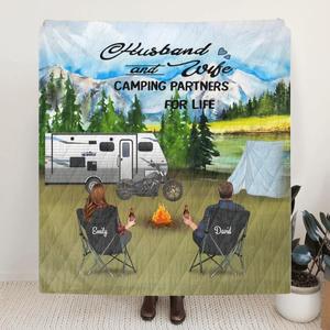 Custom personalized camping quilt blanket - Parents with Kids and Pets - Gift Idea For The Whole Family - Father's day gift, Mother's day gift - Husband and Wife Camping Partners For Life - Full Optio Buy Cheap Big Sale
