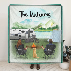 Custom personalized camping quilt blanket - 1 Pet & Couple Camping Quilt - gift idea for the whole family, cat dog lovers Sale Geniue Stockist