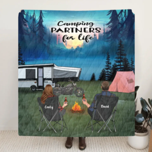 Custom Personalized Camping Quilt/ Fleece Blanket - Couple/ Parents With Upto 4 Kids And 3 Pets - Camping Partners For Life Cheap Pick A Best