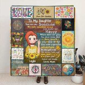 Custom Personalized Bohemian Girl Quilt/Fleece Blanket - Best Gift For Daughter/Family - You Are My Sunshine Pictures Cheap Pice