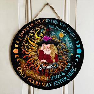 Custom Personalized Witch Circle Door Sign - Gift Idea For Halloween/Witch Lovers - Smoke Of Air And Fire And Earth Cleanse And Bless This Home & Hearth 2025 Newest