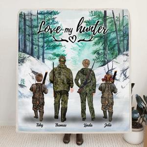 Custom Personalized Hunting Fleece Blanket/Quilt Blanket - Parents With Up To 2 Kids/ Couple/Single Parent/Solo Man/Woman - Best Gift For Hunting Lovers Discount Popular